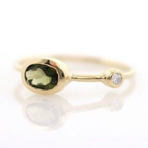 Solid 14k Gold Tourmaline + Diamond Bezel Ring